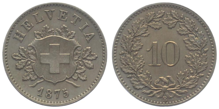 10 Rappen 1875 B - seltener Jahrgang